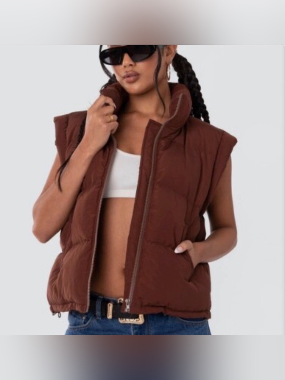 Edikted Brown Puffer Vest Size S